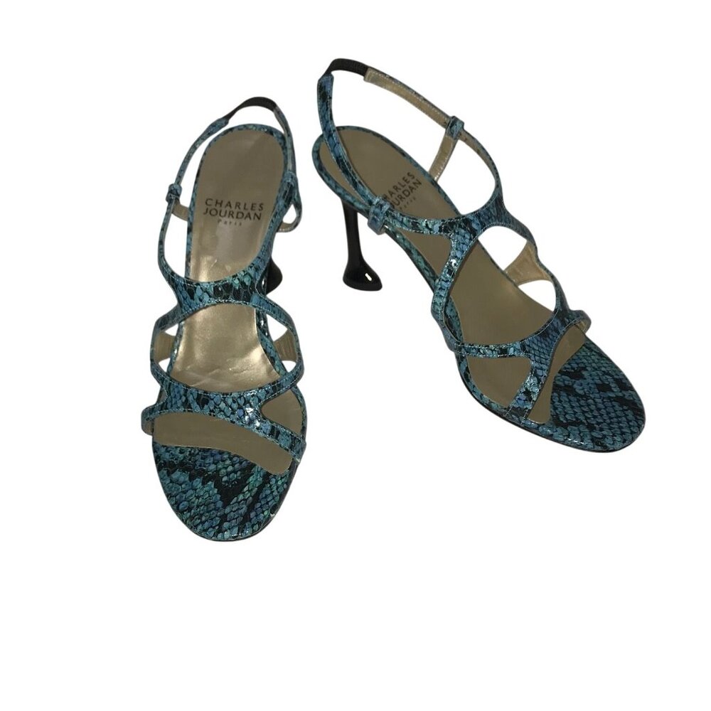 Charles Jourdan Women's Blue Snakeskin Strappy Heels Size 7.5